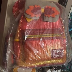 Disney Red and Gold Sequin Backpack with Leaf Bow and wallet